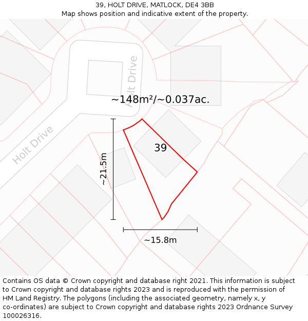 39, HOLT DRIVE, MATLOCK, DE4 3BB: Plot and title map