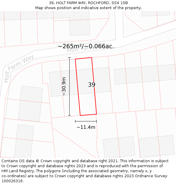 39, HOLT FARM WAY, ROCHFORD, SS4 1SB: Plot and title map