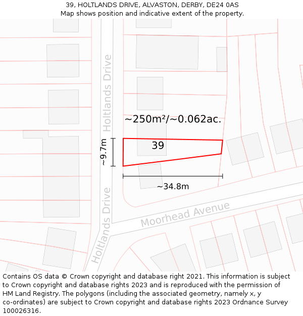 39, HOLTLANDS DRIVE, ALVASTON, DERBY, DE24 0AS: Plot and title map