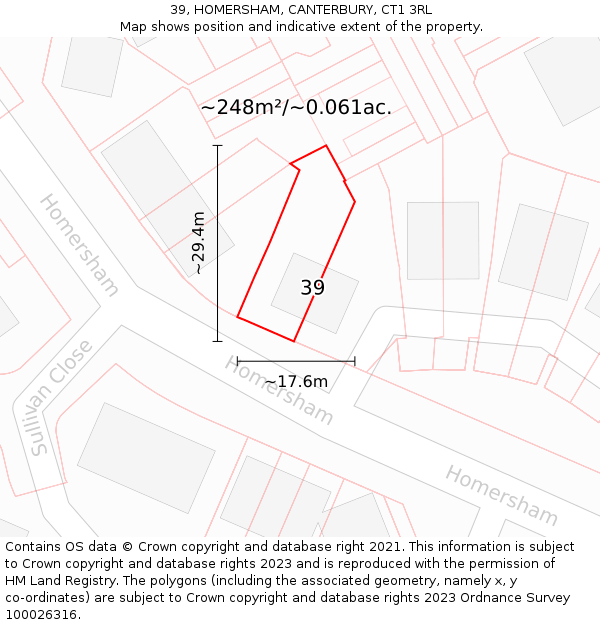 39, HOMERSHAM, CANTERBURY, CT1 3RL: Plot and title map