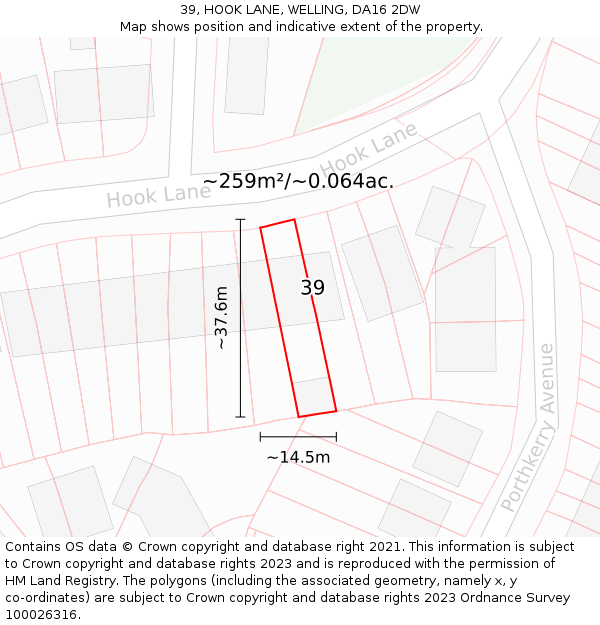 39, HOOK LANE, WELLING, DA16 2DW: Plot and title map