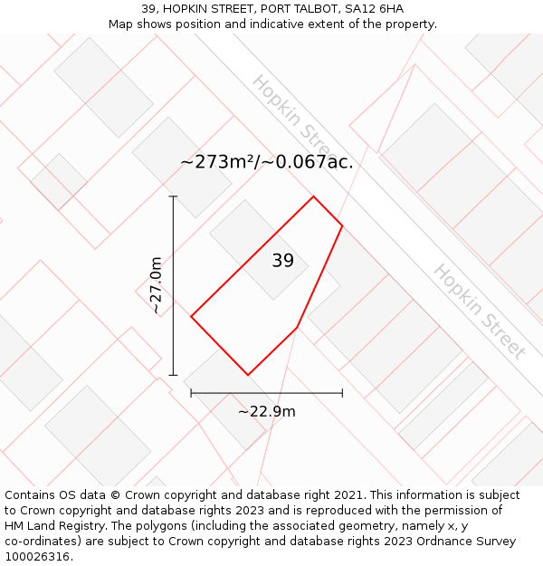 39, HOPKIN STREET, PORT TALBOT, SA12 6HA: Plot and title map