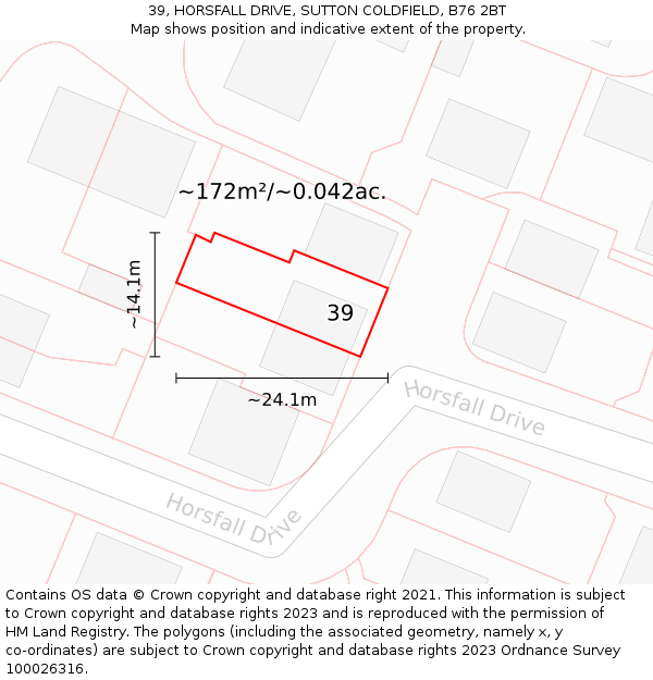39, HORSFALL DRIVE, SUTTON COLDFIELD, B76 2BT: Plot and title map