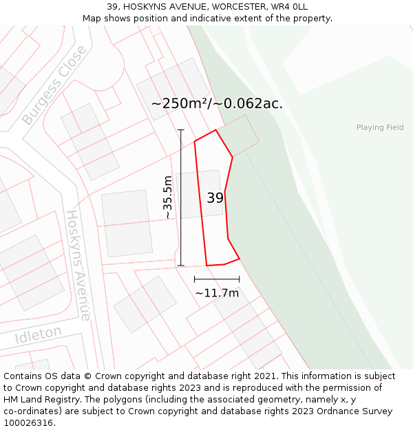 39, HOSKYNS AVENUE, WORCESTER, WR4 0LL: Plot and title map