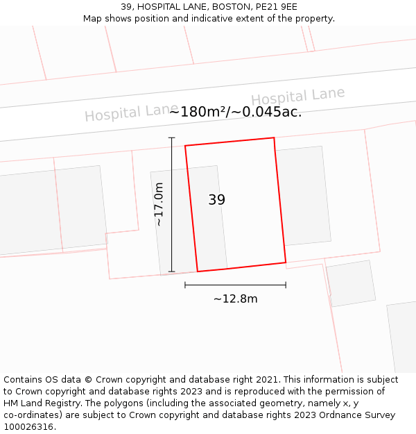 39, HOSPITAL LANE, BOSTON, PE21 9EE: Plot and title map