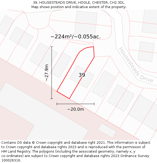39, HOUSESTEADS DRIVE, HOOLE, CHESTER, CH2 3DL: Plot and title map
