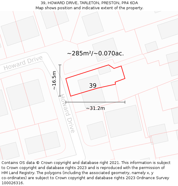 39, HOWARD DRIVE, TARLETON, PRESTON, PR4 6DA: Plot and title map