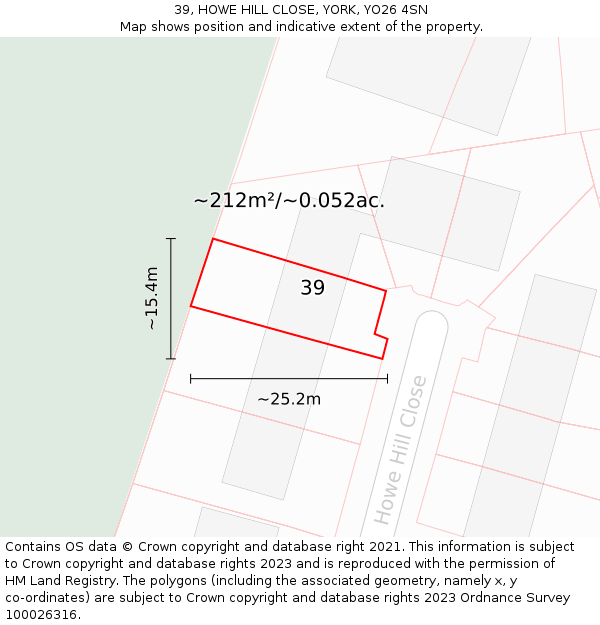 39, HOWE HILL CLOSE, YORK, YO26 4SN: Plot and title map