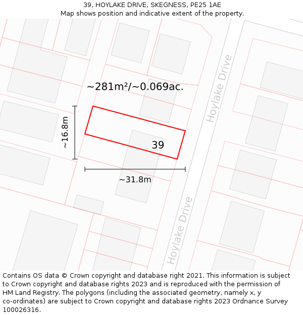 39, HOYLAKE DRIVE, SKEGNESS, PE25 1AE: Plot and title map