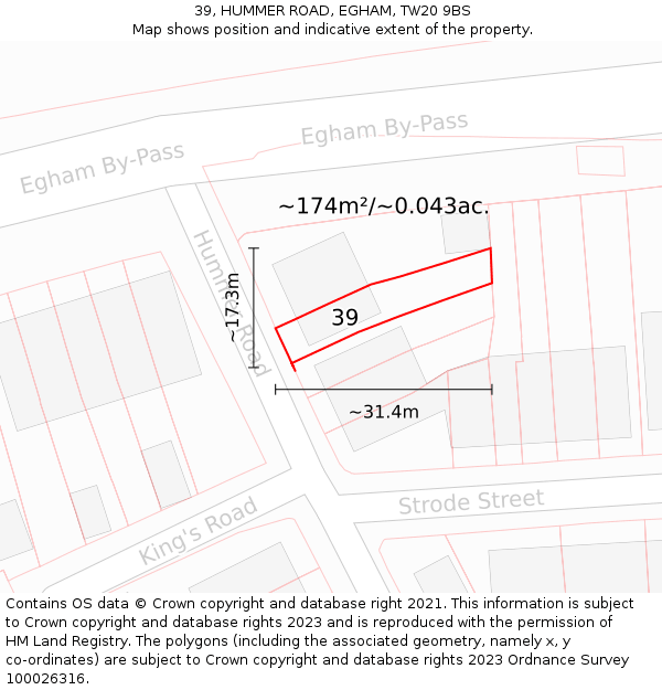 39, HUMMER ROAD, EGHAM, TW20 9BS: Plot and title map