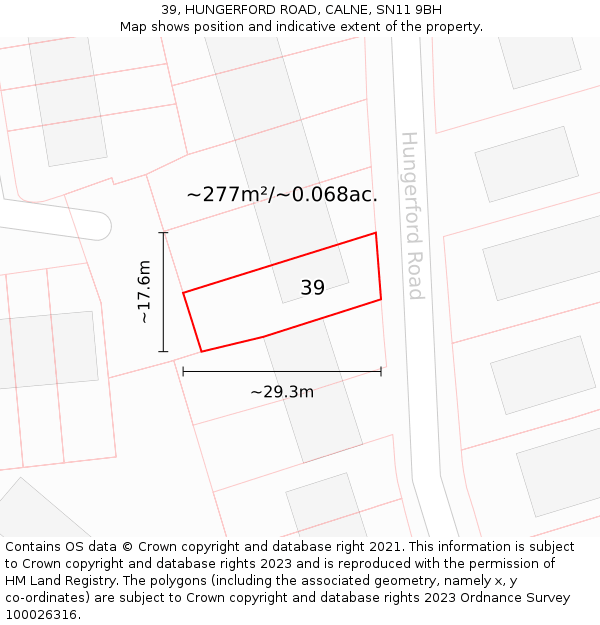 39, HUNGERFORD ROAD, CALNE, SN11 9BH: Plot and title map