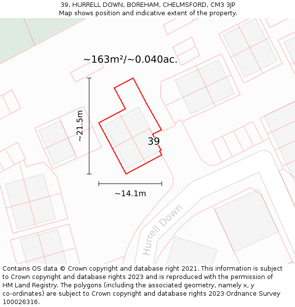 39, HURRELL DOWN, BOREHAM, CHELMSFORD, CM3 3JP: Plot and title map