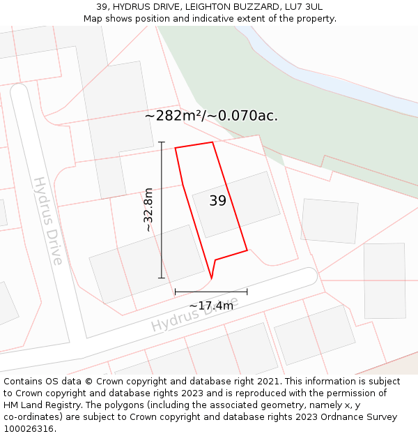 39, HYDRUS DRIVE, LEIGHTON BUZZARD, LU7 3UL: Plot and title map