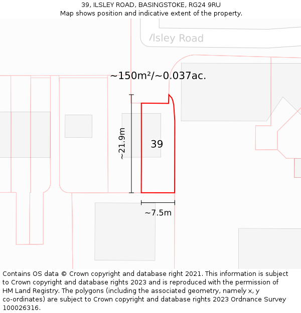 39, ILSLEY ROAD, BASINGSTOKE, RG24 9RU: Plot and title map