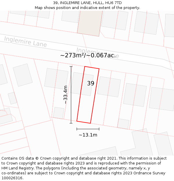 39, INGLEMIRE LANE, HULL, HU6 7TD: Plot and title map