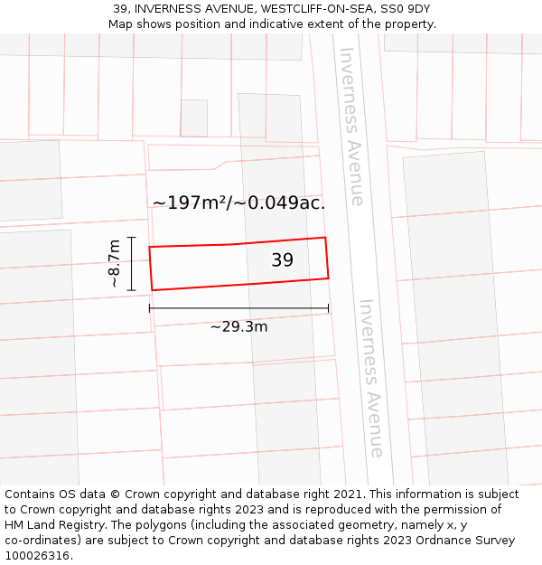 39, INVERNESS AVENUE, WESTCLIFF-ON-SEA, SS0 9DY: Plot and title map