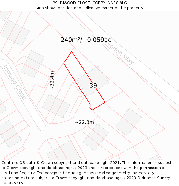 39, INWOOD CLOSE, CORBY, NN18 8LG: Plot and title map