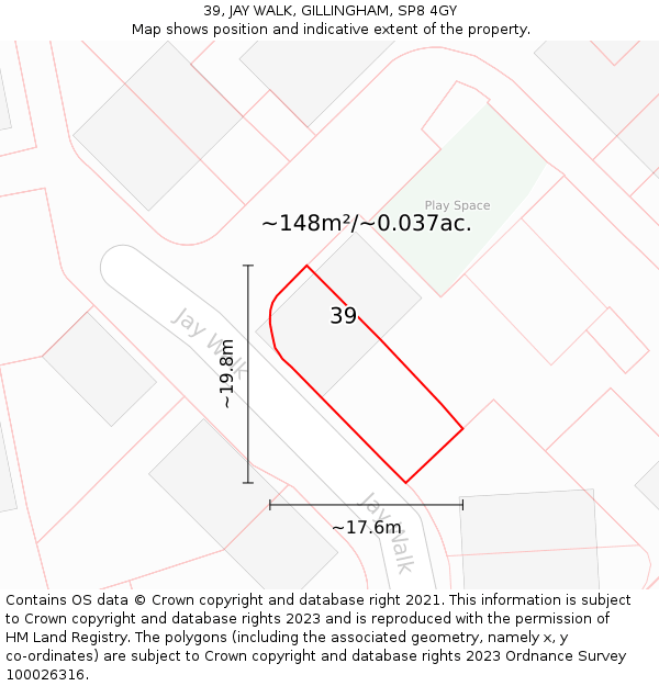 39, JAY WALK, GILLINGHAM, SP8 4GY: Plot and title map