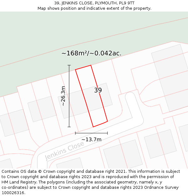 39, JENKINS CLOSE, PLYMOUTH, PL9 9TT: Plot and title map