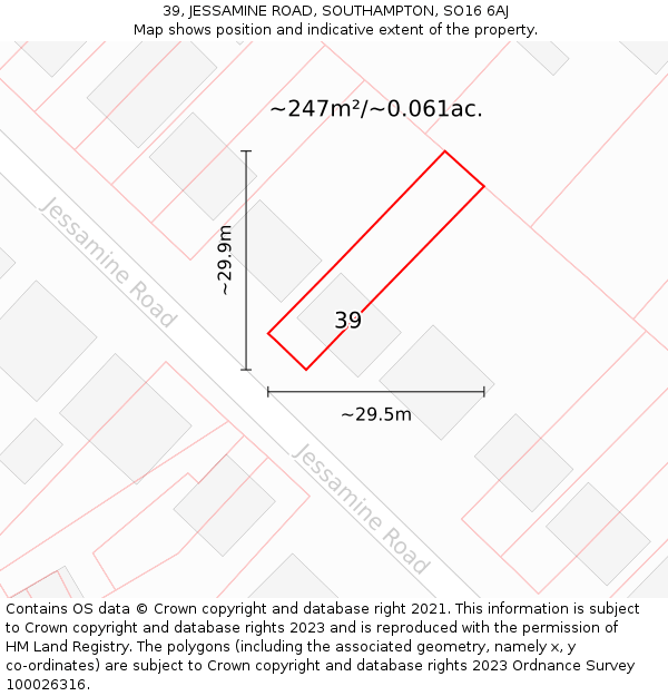 39, JESSAMINE ROAD, SOUTHAMPTON, SO16 6AJ: Plot and title map