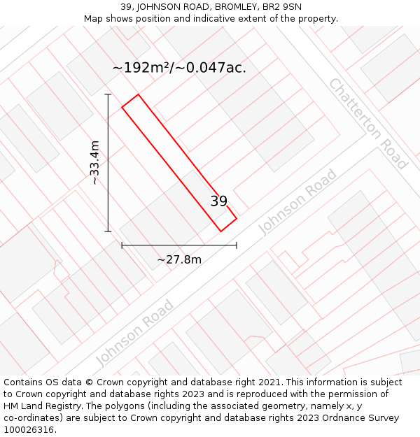 39, JOHNSON ROAD, BROMLEY, BR2 9SN: Plot and title map