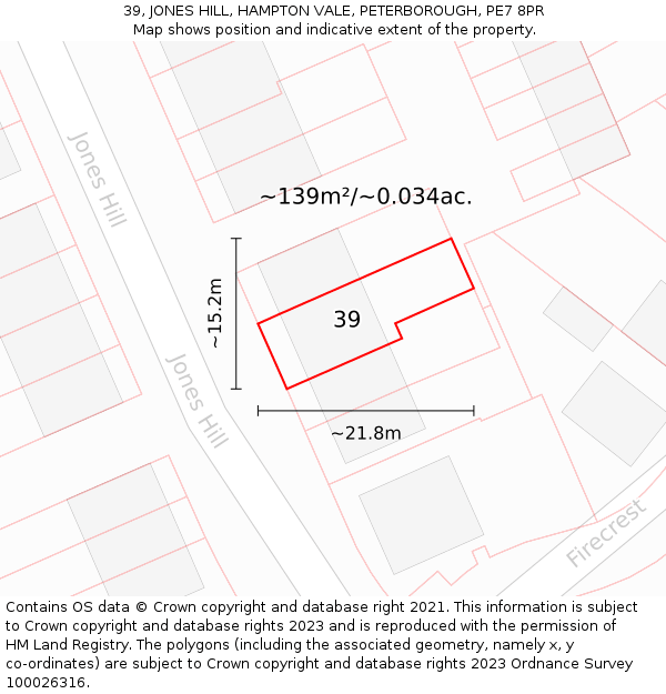 39, JONES HILL, HAMPTON VALE, PETERBOROUGH, PE7 8PR: Plot and title map