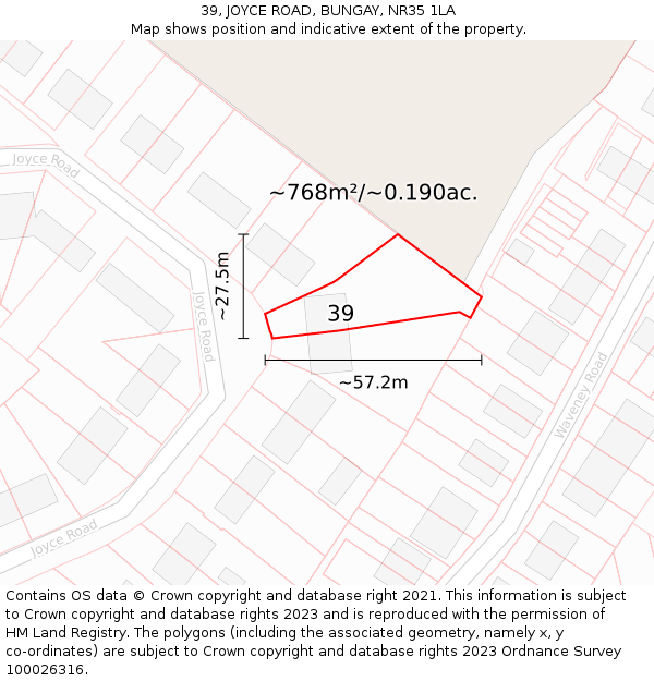 39, JOYCE ROAD, BUNGAY, NR35 1LA: Plot and title map