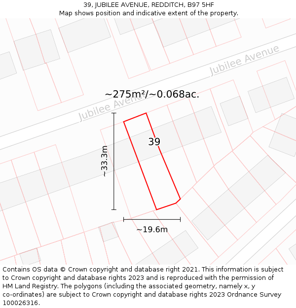 39, JUBILEE AVENUE, REDDITCH, B97 5HF: Plot and title map
