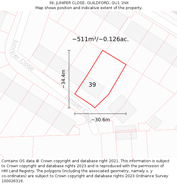 39, JUNIPER CLOSE, GUILDFORD, GU1 1NX: Plot and title map