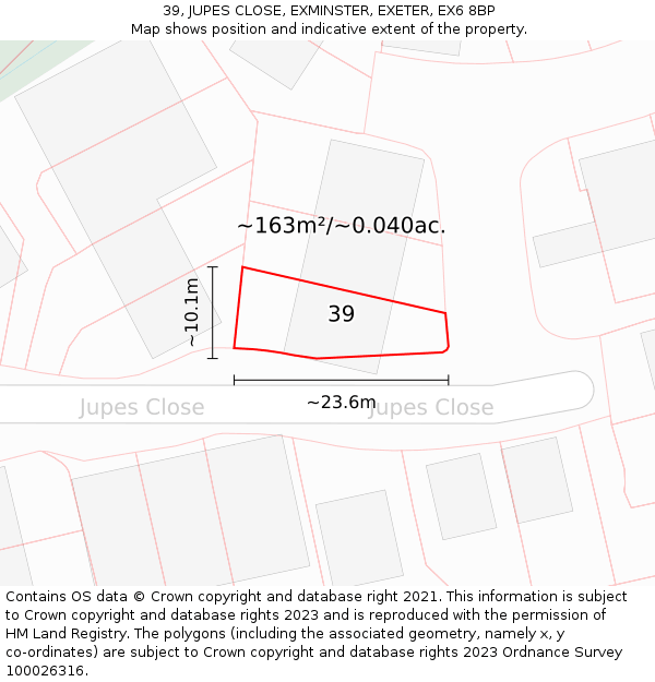 39, JUPES CLOSE, EXMINSTER, EXETER, EX6 8BP: Plot and title map