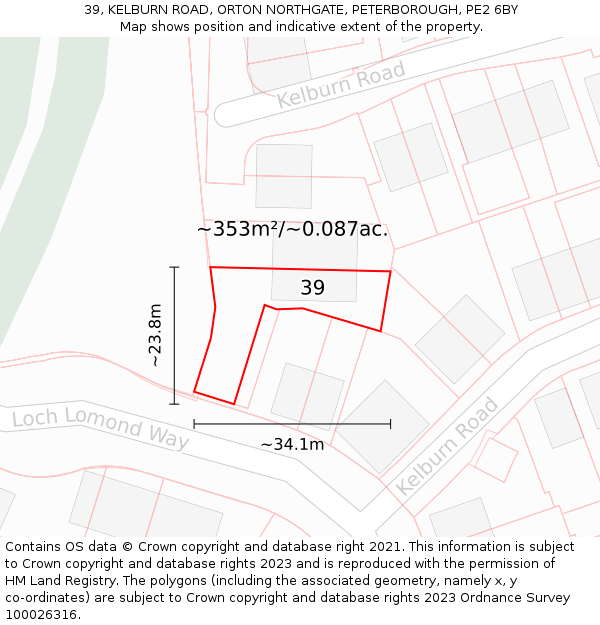 39, KELBURN ROAD, ORTON NORTHGATE, PETERBOROUGH, PE2 6BY: Plot and title map