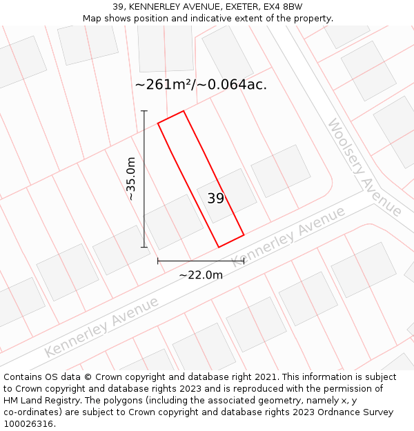 39, KENNERLEY AVENUE, EXETER, EX4 8BW: Plot and title map