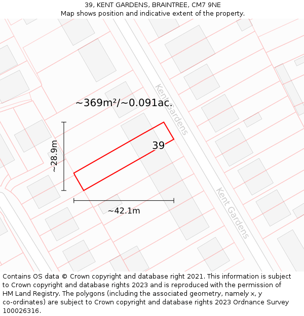 39, KENT GARDENS, BRAINTREE, CM7 9NE: Plot and title map