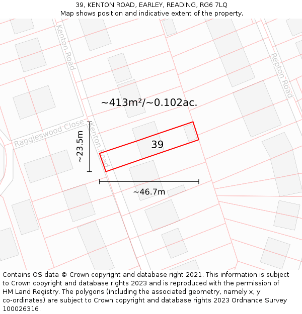 39, KENTON ROAD, EARLEY, READING, RG6 7LQ: Plot and title map