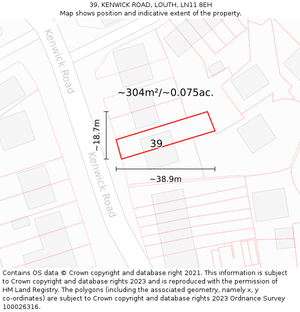 39, KENWICK ROAD, LOUTH, LN11 8EH: Plot and title map