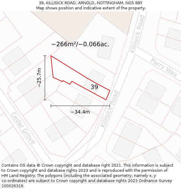 39, KILLISICK ROAD, ARNOLD, NOTTINGHAM, NG5 8BY: Plot and title map