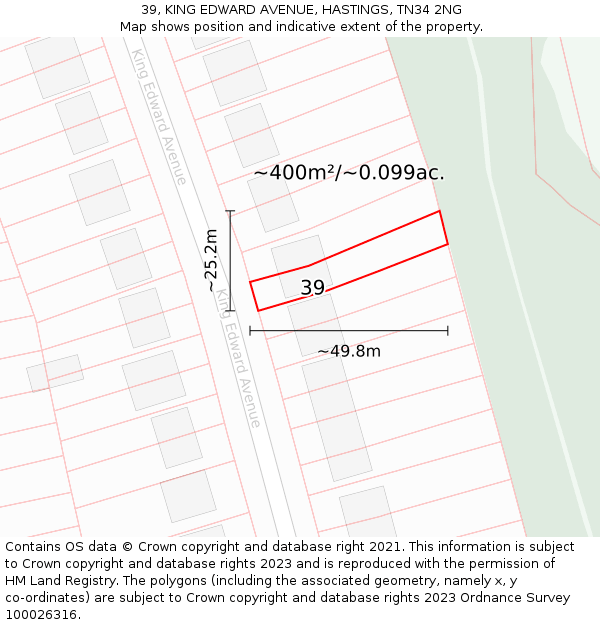 39, KING EDWARD AVENUE, HASTINGS, TN34 2NG: Plot and title map