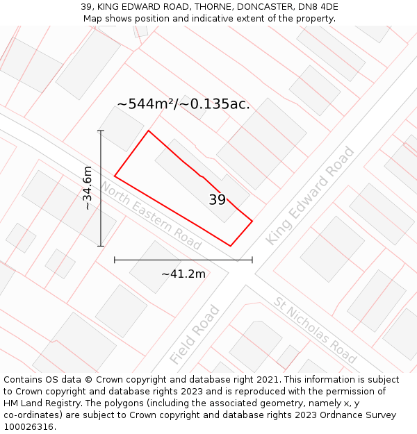 39, KING EDWARD ROAD, THORNE, DONCASTER, DN8 4DE: Plot and title map