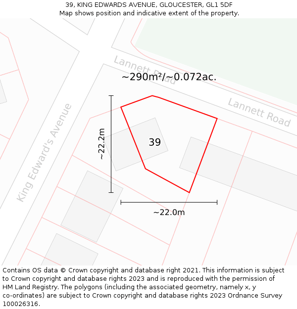 39, KING EDWARDS AVENUE, GLOUCESTER, GL1 5DF: Plot and title map