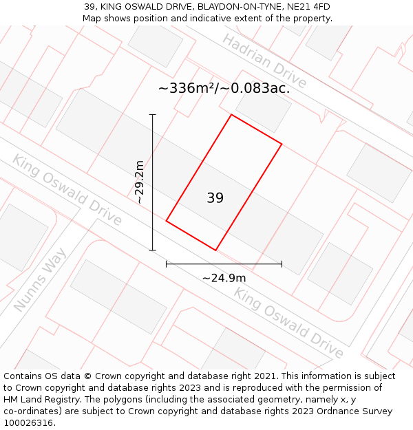 39, KING OSWALD DRIVE, BLAYDON-ON-TYNE, NE21 4FD: Plot and title map