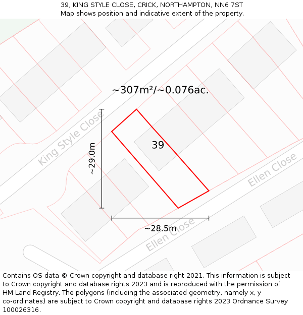 39, KING STYLE CLOSE, CRICK, NORTHAMPTON, NN6 7ST: Plot and title map