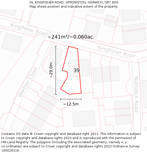 39, KINGFISHER ROAD, SPROWSTON, NORWICH, NR7 8GX: Plot and title map