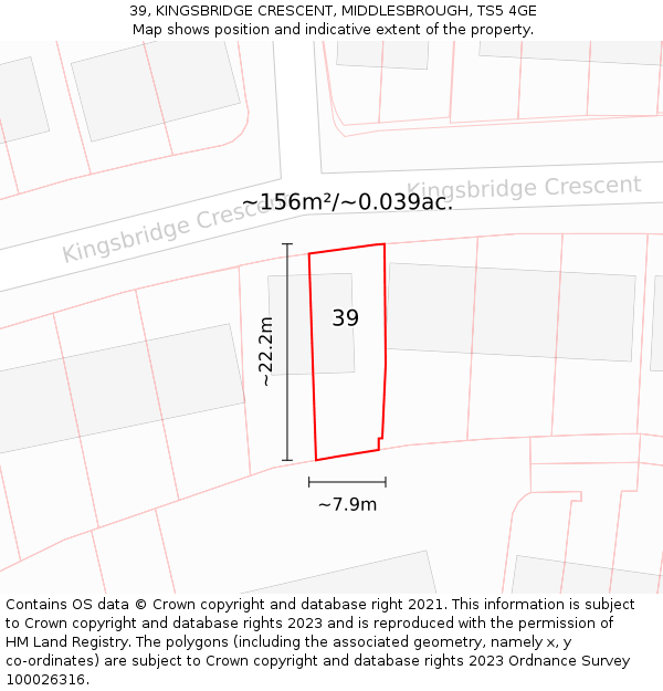 39, KINGSBRIDGE CRESCENT, MIDDLESBROUGH, TS5 4GE: Plot and title map