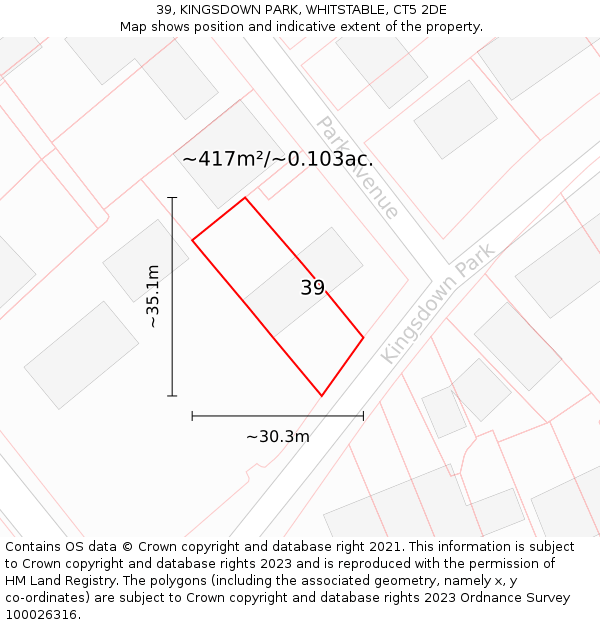 39, KINGSDOWN PARK, WHITSTABLE, CT5 2DE: Plot and title map