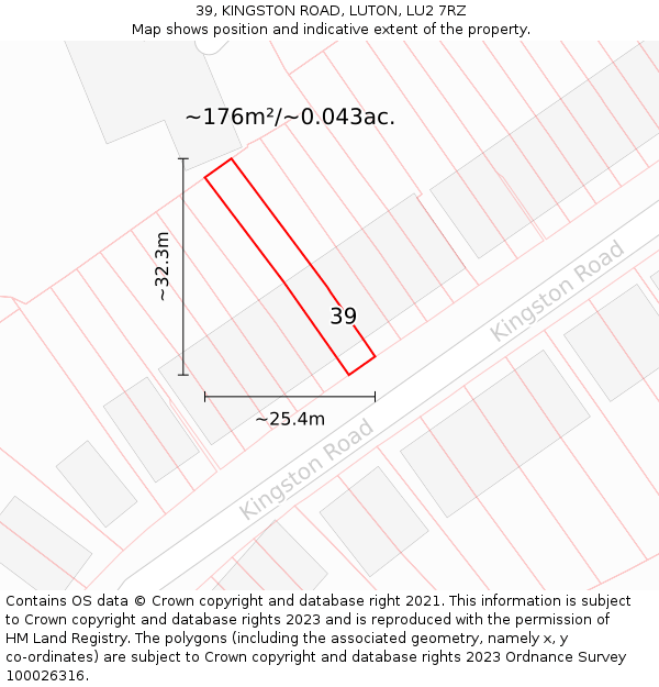 39, KINGSTON ROAD, LUTON, LU2 7RZ: Plot and title map
