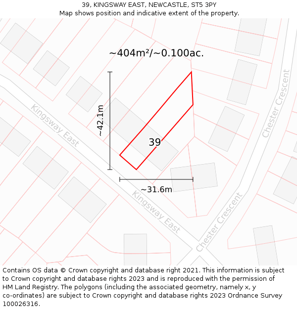 39, KINGSWAY EAST, NEWCASTLE, ST5 3PY: Plot and title map