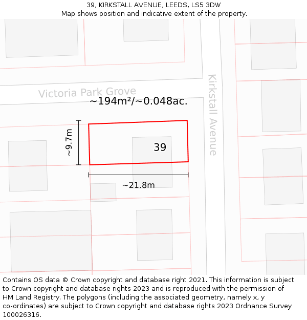 39, KIRKSTALL AVENUE, LEEDS, LS5 3DW: Plot and title map