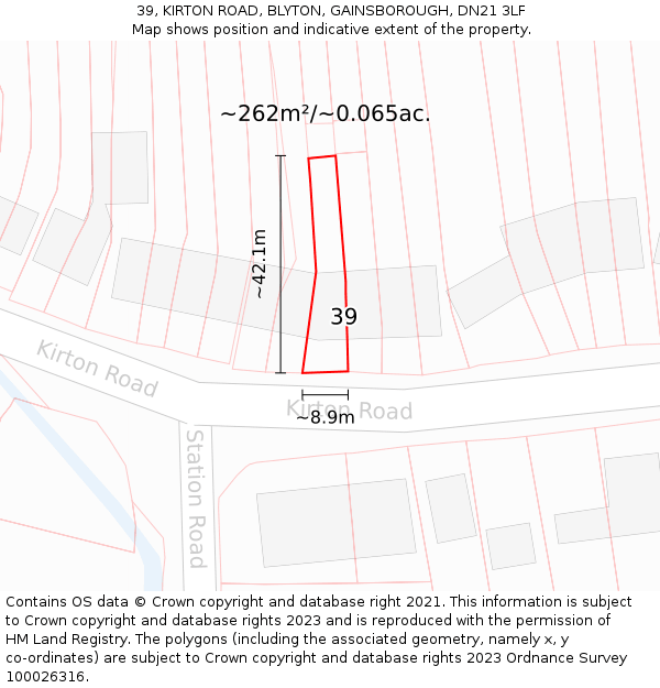 39, KIRTON ROAD, BLYTON, GAINSBOROUGH, DN21 3LF: Plot and title map