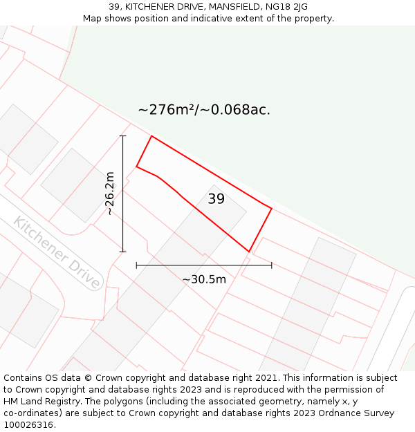 39, KITCHENER DRIVE, MANSFIELD, NG18 2JG: Plot and title map