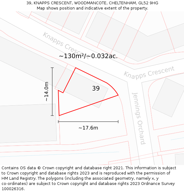 39, KNAPPS CRESCENT, WOODMANCOTE, CHELTENHAM, GL52 9HG: Plot and title map